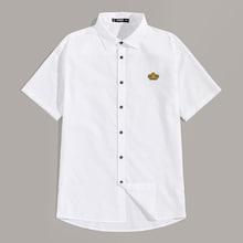 Romwe Guys Patched Detail Shirt