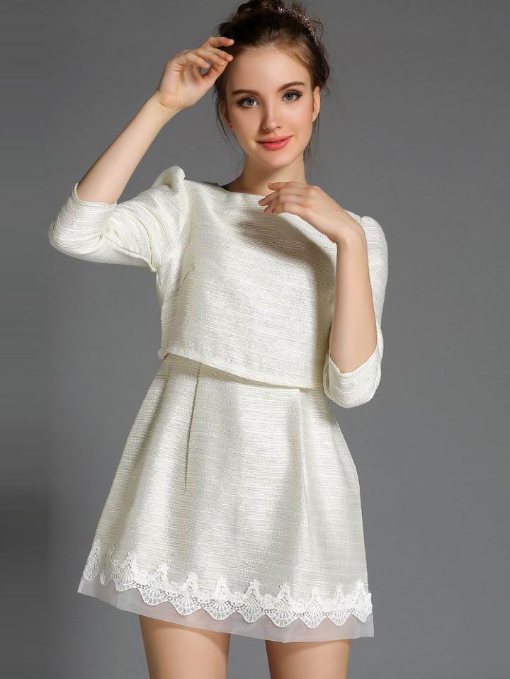 Romwe 3/4 Sleeve Contrast Lace Combo Dress