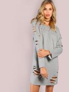 Romwe Long Sleeve Grunge Tunic Dress Grey