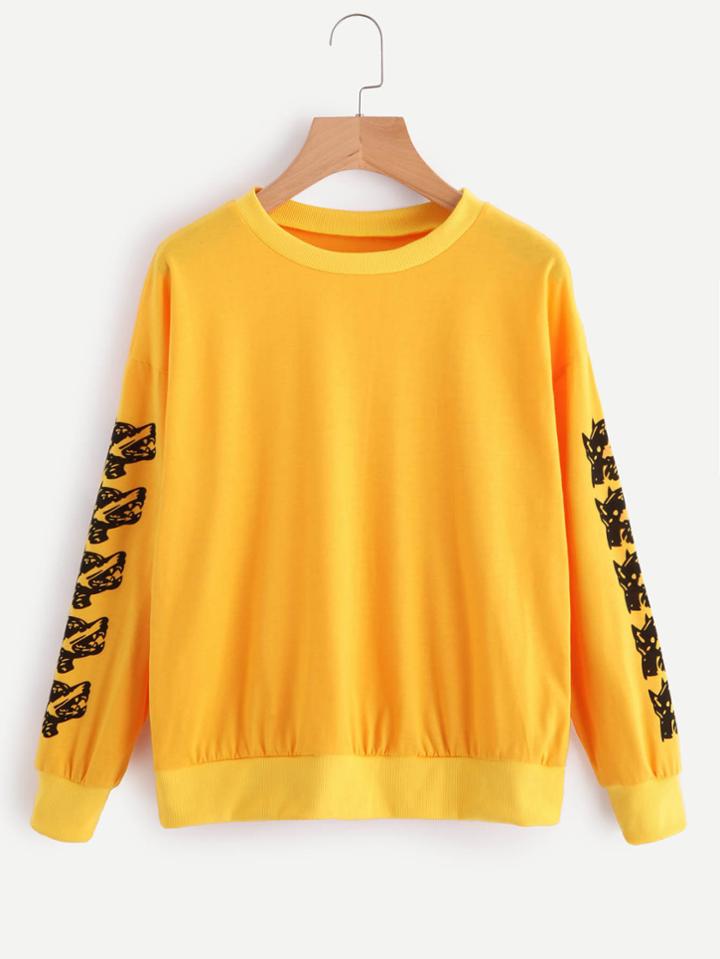 Romwe Graphic Print Sleeve Sweatshirt