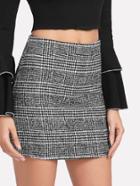Romwe Checked Zip Up Back Skirt