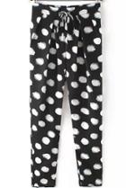 Romwe Drawstring Speckled Print Black Pant