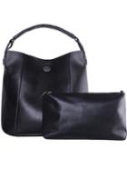 Romwe Black Pu Tote Bag With Small Clutches Bag