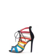 Romwe Multicolor Peep Toe Hollow Lace-up Sandals