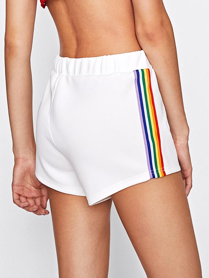 Romwe Rainbow Stripe Tape Side Shorts