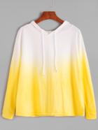 Romwe Ombre Drawstring Hooded Long Sleeve Sweatshirt