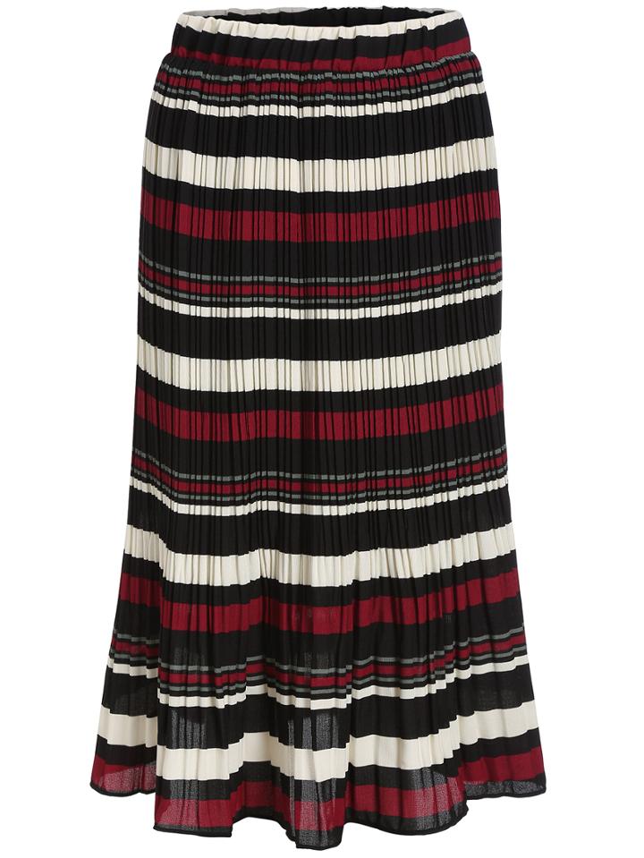 Romwe Elastic Waist Striped Pleated Red Skirt