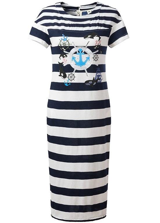 Romwe Navy Short Sleeve Striped Dolphin Print Dress
