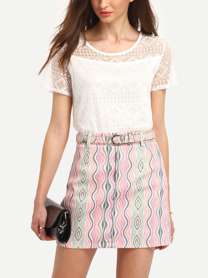 Romwe Sheer Shoulder Lace Blouse