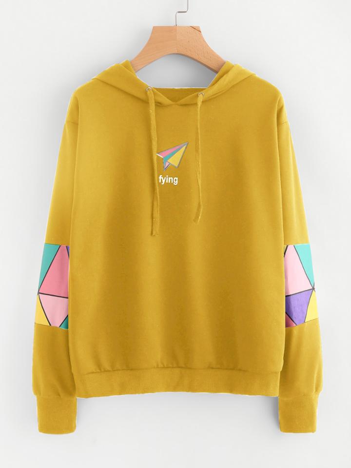 Romwe Geo Print Drawstring Hoodie