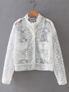 Romwe White Embroidery Button Front Sheer Jacket