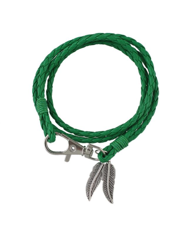 Romwe Green Pu Leather Wrap Bracelet