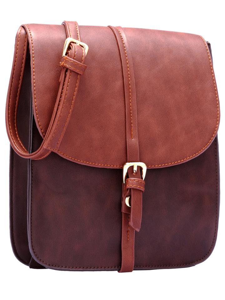 Romwe Coffee Belt Buckle Pu Bag