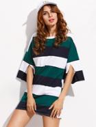 Romwe Color Block Drop Shoulder Slit Sleeve T-shirt Dress