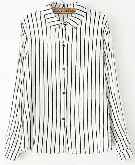 Romwe Vertical Stripe Lapel White Blouse