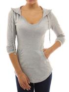 Romwe Hooded Long Sleeve Slim Grey T-shirt