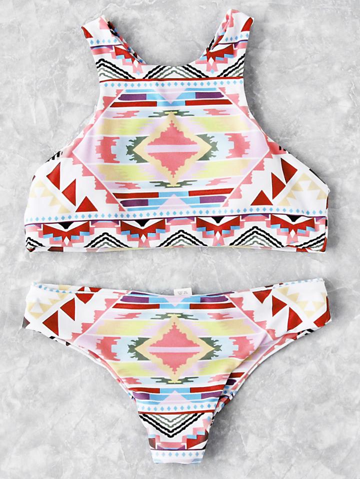 Romwe Geometric Print Racer Back Bikini Set