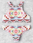 Romwe Geometric Print Racer Back Bikini Set
