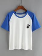 Romwe Contrast Raglan Sleeve Tongue Print T-shirt