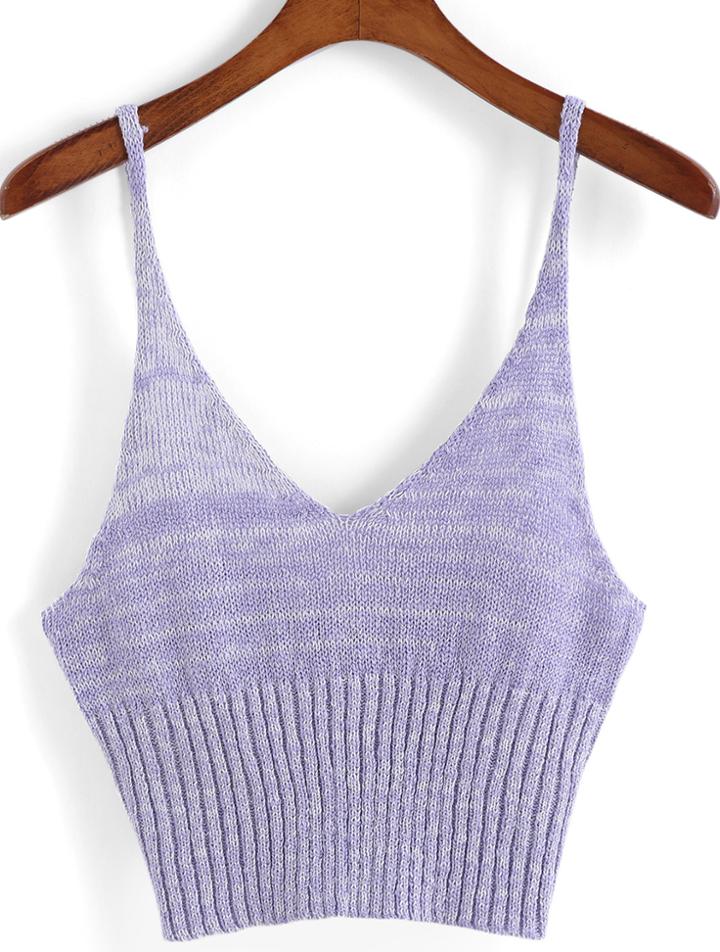 Romwe Spaghetti Strap Knit Purple Cami Top