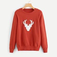 Romwe Christmas Elk Embroidered Jumper
