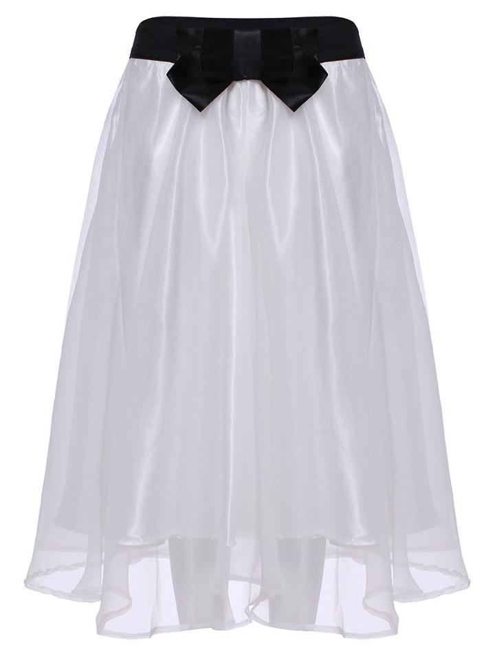 Romwe Bow Sheer Mesh White Skirt