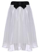 Romwe Bow Sheer Mesh White Skirt