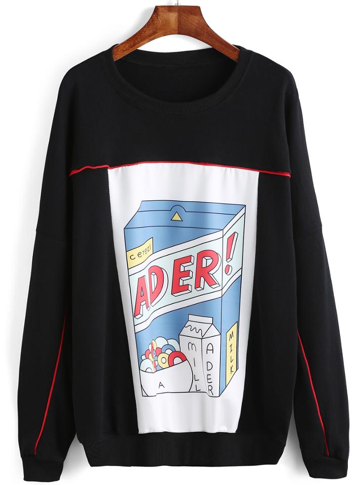 Romwe Dropped Shoulder Seam Print Sweatshirt