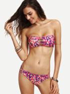 Romwe Strappy Multicolor Geometric Print Bandeau Bikini Set