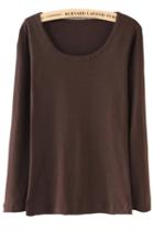 Romwe Long Sleeve Coffee T-shirt