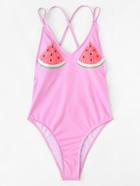 Romwe Watermelon Print Cross Back Swimsuit