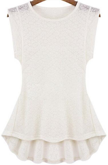 Romwe Ruffle Lace Slim White Blouse