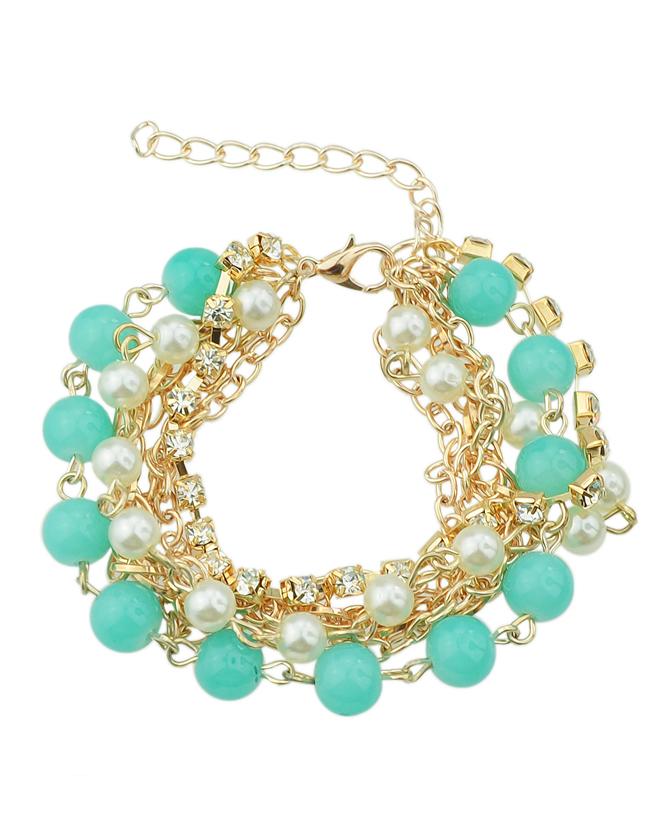 Romwe Multilayers Imitation Pearl Beads Charms Bracelet For Women