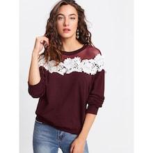 Romwe Mesh Yoke Lace Applique Pullover