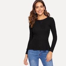 Romwe Solid Rib-knit Peplum Sweater