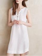 Romwe White Lace Up Dip Hem Dress