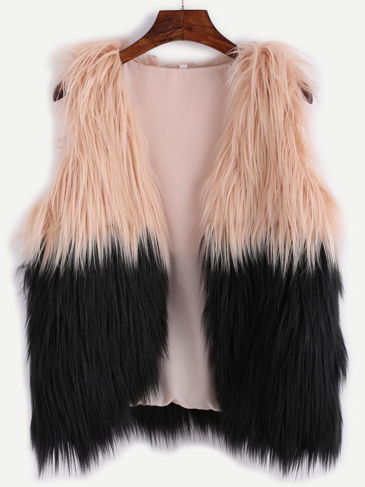 Romwe Contrast Faux Fur Vest