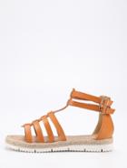 Romwe Faux Leather Caged Espadrille Sandals - Camel