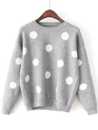 Romwe Grey Polka Dot Round Neck Sweater