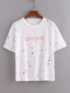 Romwe Speckled Print Letters Embroidered T-shirt