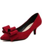 Romwe Red Point Toe With Bow Mid Heeled Pumps