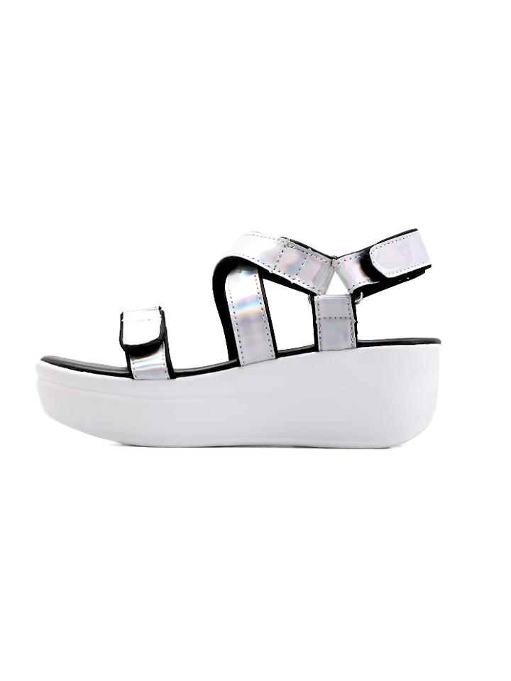 Romwe Metallic Silver Hook&loop Flatform Sandals