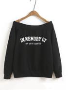 Romwe Slogan Print Off The Shoulder Sweatshirt