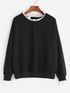 Romwe Black Contrast Fungus Collar Sweatshirt