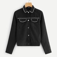 Romwe Beaded Detail Button Up Jacket