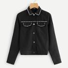 Romwe Beaded Detail Button Up Jacket