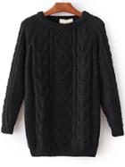 Romwe Black Cable Knit Raglan Sleeve Sweater
