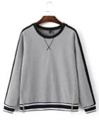 Romwe Grey Stripe Trim Zipper Sweatshirt