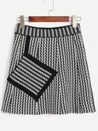 Romwe Black White Chevron Print Patch Pocket Knit Skirt