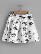 Romwe Eye Print Random Zip Back Pleated Skirt